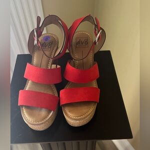 Stylish Strappy Red Platform Sandals - Size 8
